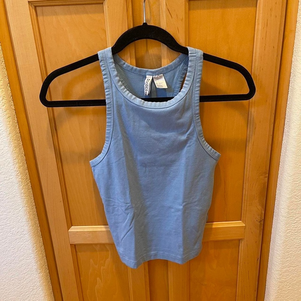 Women’s Sky Blue Crop Racerback Tank Top Size Small - Picture 1 of 4